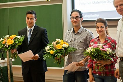 Award Ceremony of the Halle Young Polymer Scientists Scholarship 2014 
upon S. K. Sheidaee Mehr, M. Golkaram and W. J. Rosas Arbelaez by the 
spokesman of Polymer Materials Science Prof. Dr. Jrg Kreler at Gustav-
Mie-Auditorium in Halle, July 10, 2014.