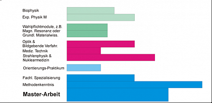 Ablauf M.Sc. Medizinische Physik (insgesamt 120 LP; die Lnge der Balken ist proportional dem Zeitaufwand je Modul, z.B. hat die Master-Arbeit 30 LP)